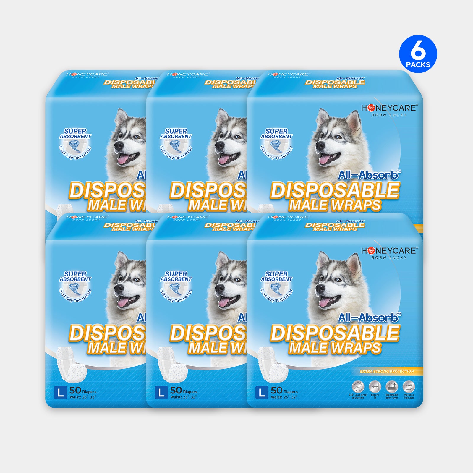 HoneyCare® Disposable Male Dog Wrap(6 Pack)