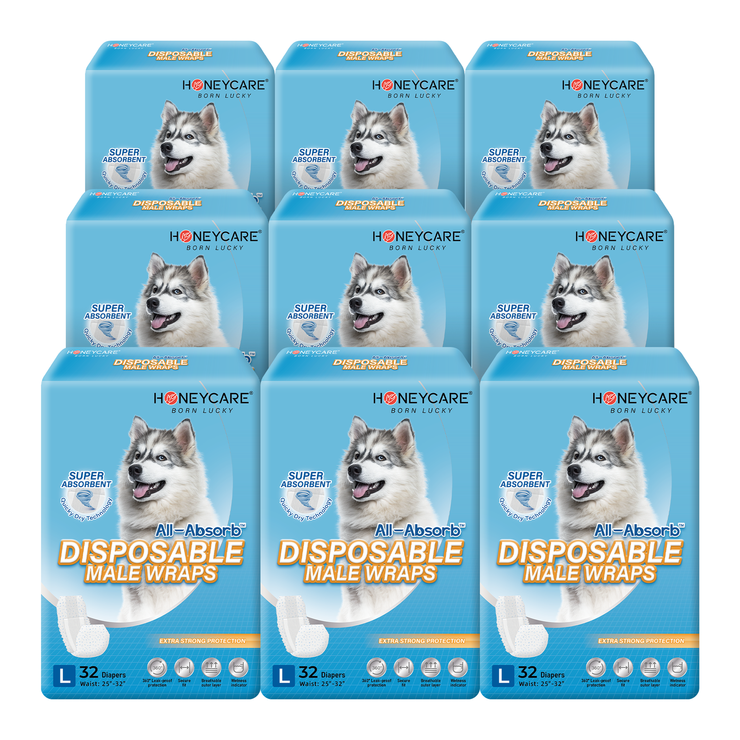 Honeycare New 32-count Package of Large Size Male Dog Wraps, 9-bag Value Pack, Total 288 Count