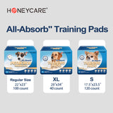 HoneyCare All-Absorb, Large  Dog and Puppy Training Pads, Ultra Absorbent and Odor Eliminating, Leak-Proof 5-Layer Potty Training Pads with Quick-Dry Surface, Blue 22" x 23 inch, 100ct (2 Packs)