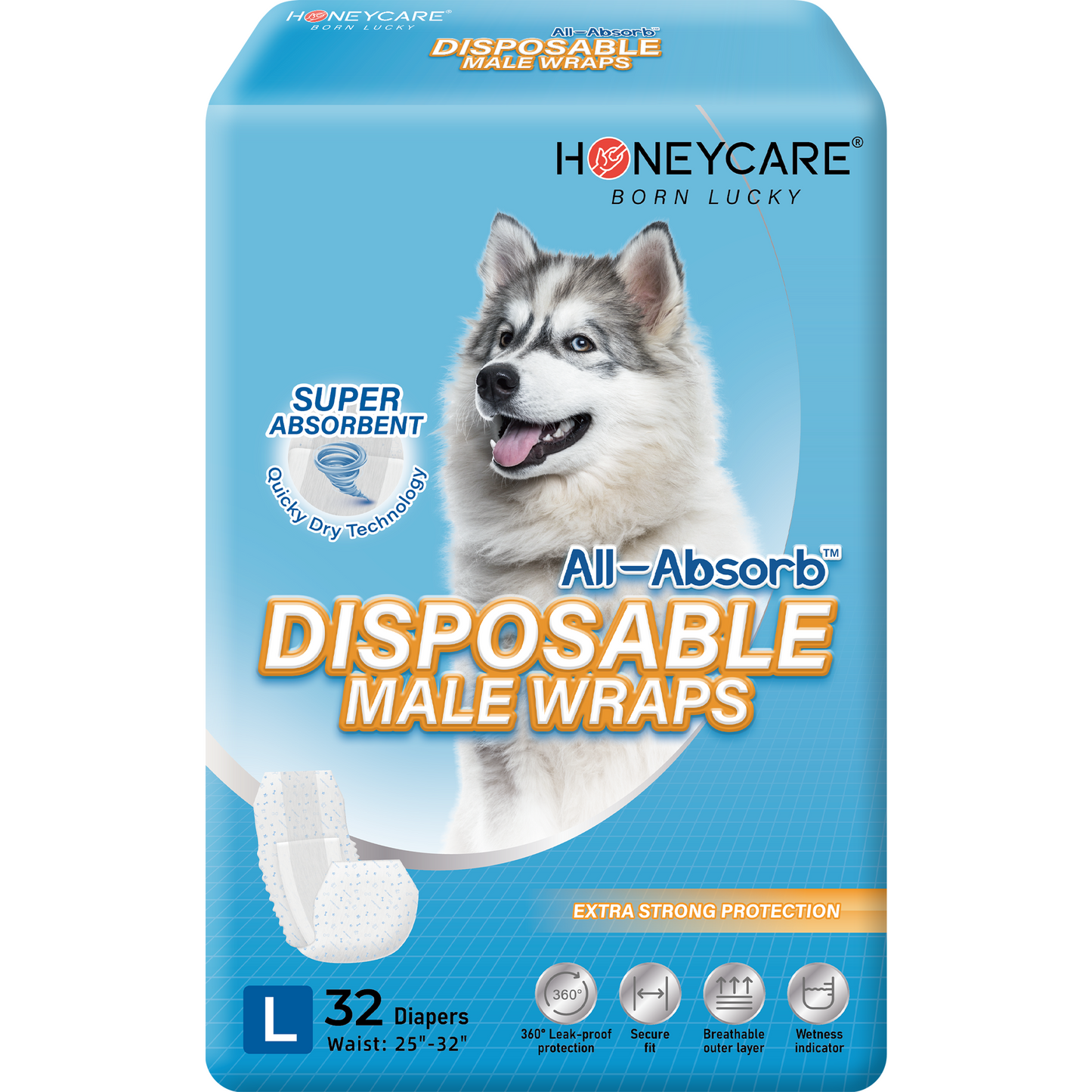 Honeycare New 32-count Package of Large Size Male Dog Wraps, 9-bag Value Pack, Total 288 Count