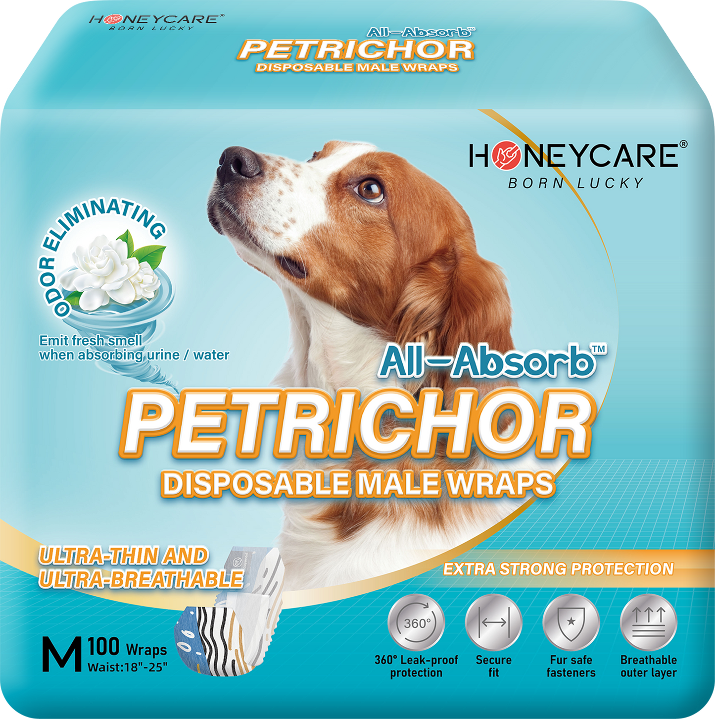 HONEY CARE All Absorb Petrichor Male Dog Wrap, Fresh Smell Disposable Diapers, 100 Count
