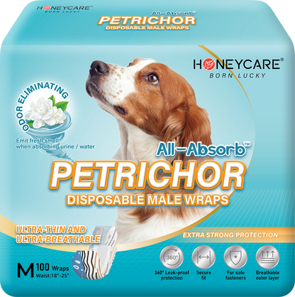 HONEY CARE All Absorb Petrichor Male Dog Wrap, Fresh Smell Disposable Diapers, 100 Count