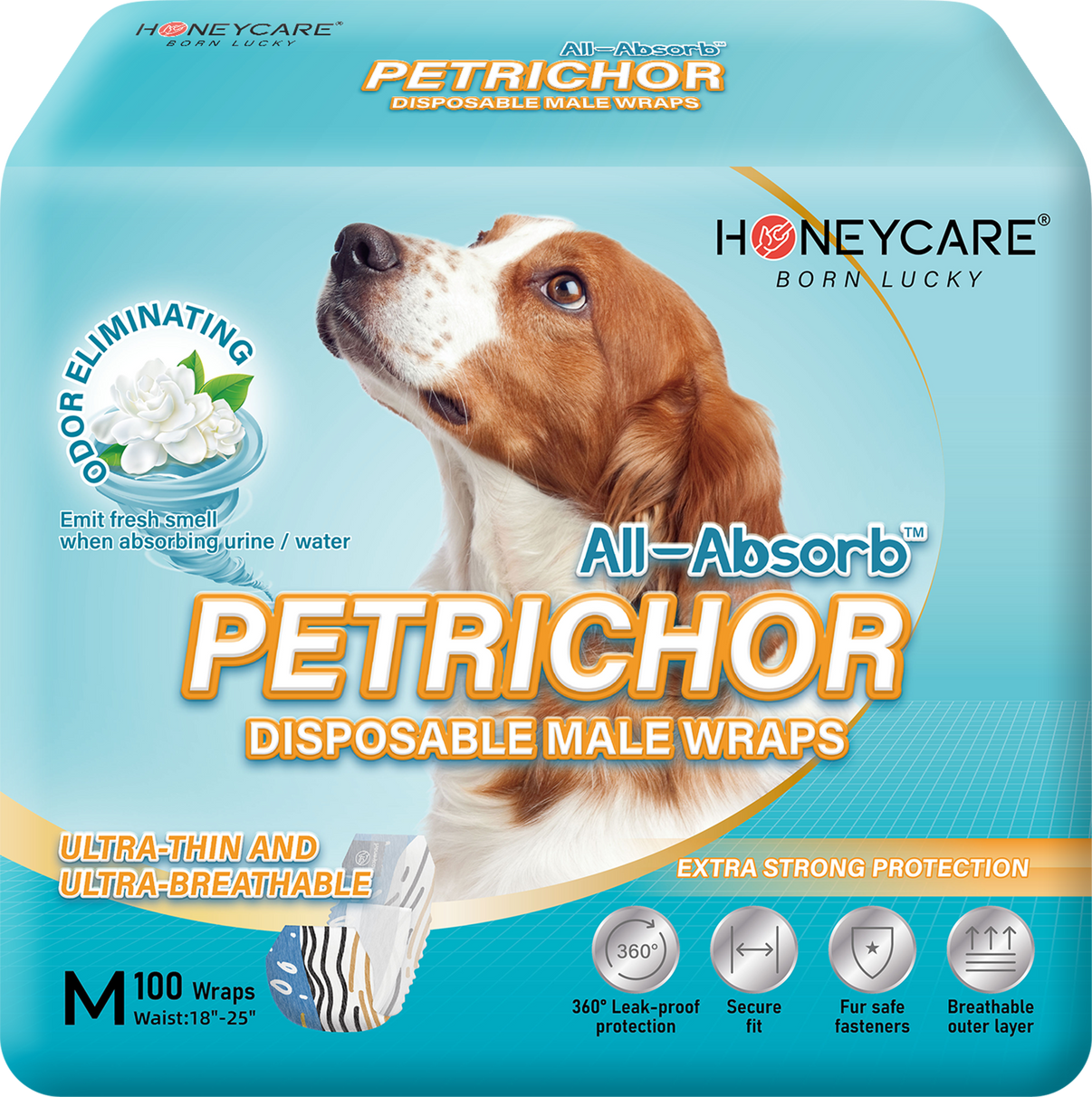 HONEY CARE All Absorb Petrichor Male Dog Wrap, Fresh Smell Disposable